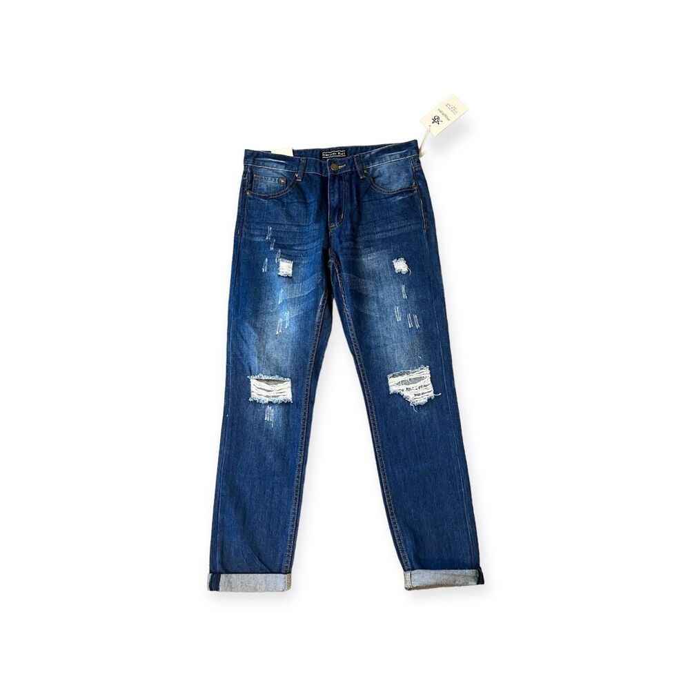 NWT High Rise Distressed Boyfriend Jeans Womens Size 3 Factory Ripped Denim Dark